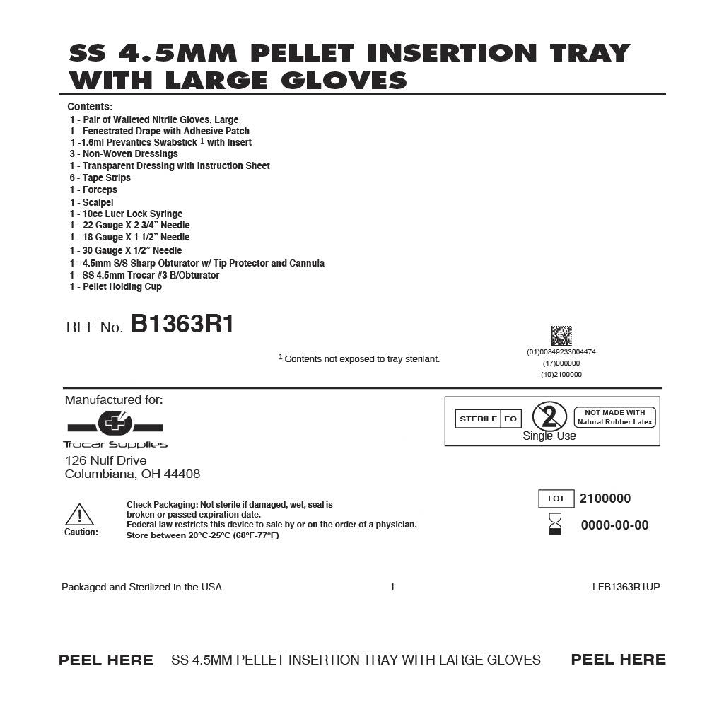 4.5mm Stainless Steel Pellet Trocar Tray Kit