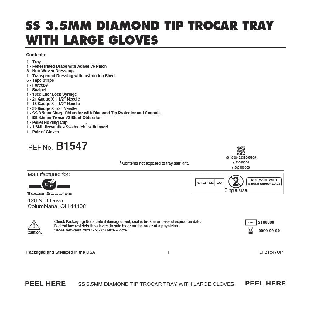 3.5mm Disposable Stainless Steel Diamond Trocar Tip Tray Kit